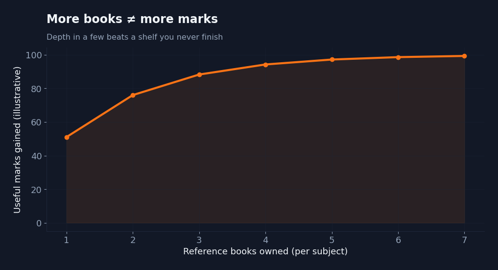 Bar chart showing diminishing returns of owning more and more reference books