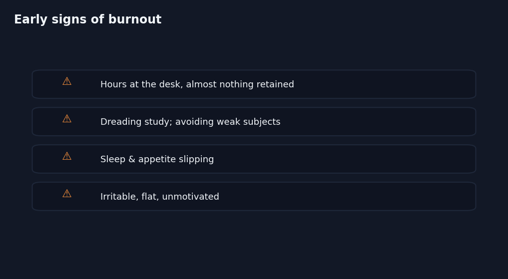 Infographic of early burnout warning signs during JEE preparation